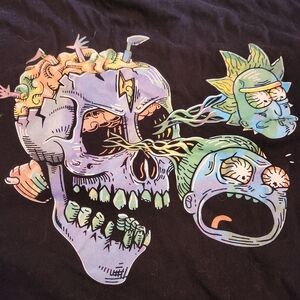 Black T-Shirt with Colorful Skull Design Rick & Morty Mens XS